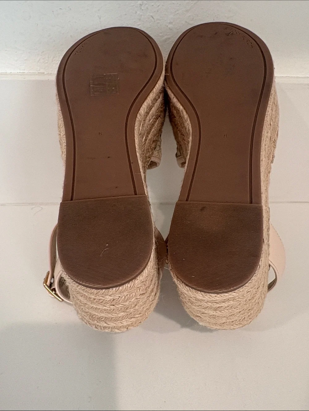 Tory Burch Woven Espadrille Platform Sandals in Ivory Leather Size 8